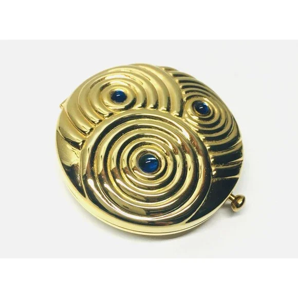 Vintage Estee Lauder Gold Ripple Swirl Peacock Jeweled Mini Compact Case Rare